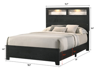 Sunvega Contemporary King Size Panel Bed Headboard with LED Sleek Sloping Design Black Finish