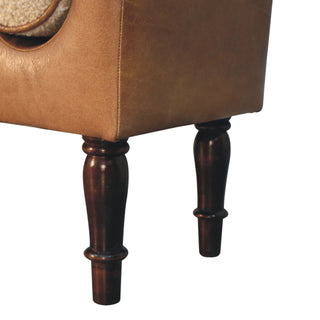 Sunvega Buffalo Leather Upholstered Bench with Plush Boucle Cushions and Solid Mango Wood