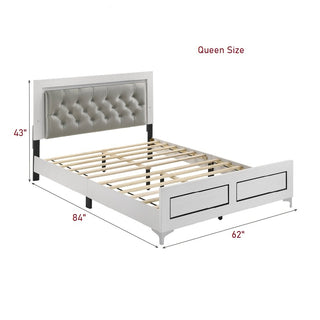 Sunvega Contemporary White Queen Size Platform Bed with LED Light Headboard