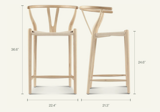 Sunvega Natural Ash Wishbone Counter Stool with Hand Woven Paper Cord Seat