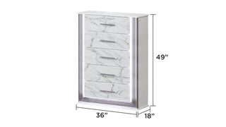 Sunvega Modern White and Gold Finish Five-Drawer Chest with LED Lights