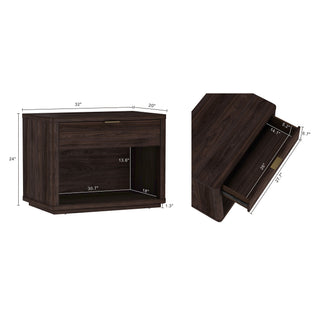 Sunvega Modern Brown Nightstand with Open Shelf and Drawer for Bedroom