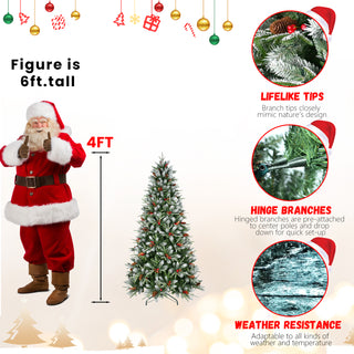 Sunvega Snow-Dusted Christmas Tree with Red Berries Pine Cones for Natural Holiday Decoration