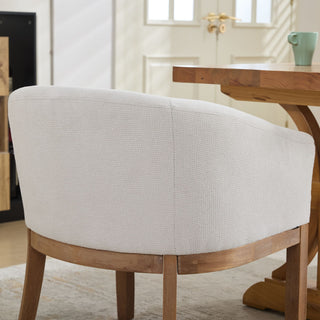 Sunvega Mid Century Modern Upholstered Barrel Dining Chair with Arms and Natural Hardwood Frame