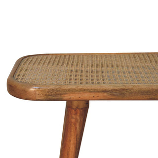 Sunvega Solid Mango Wood Bench with Hand-Woven Rattan Top and Oak Finish
