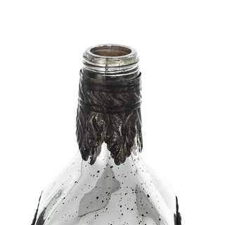 Sunvega Antique Silver Glass Bottle Vase with Bronze Leaf Accents for Home Decor