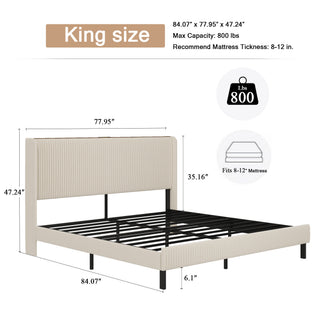 Sunvega Queen Size Metal Platform Bed with Storage Headboard and USB Charging Station