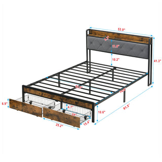 Sunvega King Bed Frame with Storage Headboard LED Lights and USB Charging Station