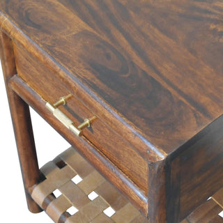 Sunvega Chestnut T-Bar Bedside with 1 Spacious Drawer and Woven Shelf
