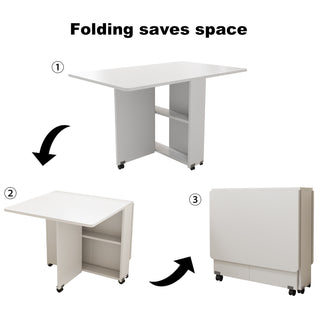 Sunvega White Folding Drop Leaf Dining Table Set with 4 Chairs and Storage