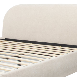 Sunvega Arch Shaped Puffy Upholstered Platform Bed in Oatmeal Light Beige Chenille