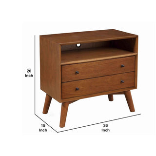 Sunvega Brown Transitional Wooden Nightstand with 2 Drawers and Open Compartment