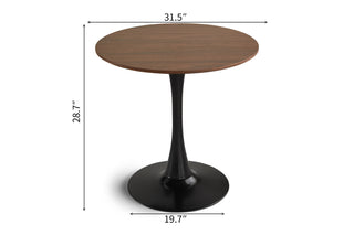 Sunvega Mid-Century Modern Walnut Round Dining Table with White Pedestal Base for 4