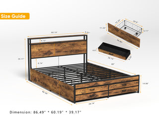 Sunvega Full Size Storage Bed Frame with LED Headboard Charging Station and 8 Drawers