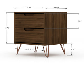 Sunvega Mid-Century Modern Nightstand with Spacious Drawers and Metal Legs