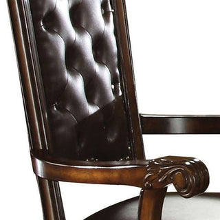 Sunvega Faux Leather Arm Chairs with Tufted Back and Floral Molding Set of 2