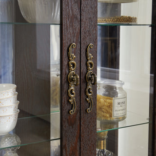 Sunvega American Retro Style Glass Curio Cabinet with Illuminated Display and Mirrored Back