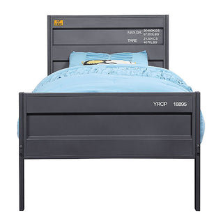Sunvega Industrial Gunmetal Twin Platform Bed with Panel Headboard and Container Lock