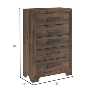 Sunvega Brown Penny 5-Drawer Chest with Casual Style and Easy Care
