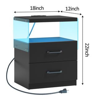 Sunvega Modern LED Nightstand with Adjustable Lights and 2 Drawers for Bedroom