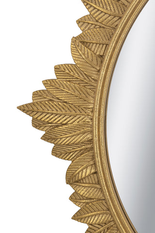 Sunvega Ornate Gold Round MDF Wall Mirror with Carved Frame for Living Room