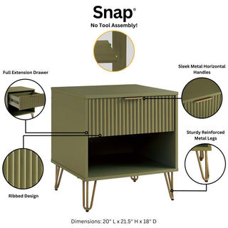 Sunvega Modern Glam Nightstand with Gold Metal Legs and Textured Drawer