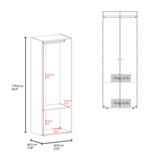 Sunvega Wenge 2-Door Tall Wardrobe Cabinet with Hanging Rod for Bedroom