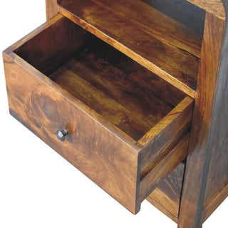 Sunvega Solid Mango Wood Nightstand with Two Drawers and Open Shelf