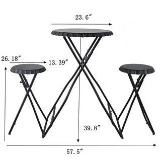 Sunvega Black Stowable Side Table and Two Seats with Foldable Iron Frame