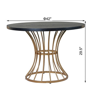 Sunvega 42 Inch Round Dining Table with Oak Veneer Top and Iron Base for Small Spaces