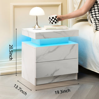 Sunvega Modern LED Nightstand with 2 Drawers Adjustable Lights for Bedroom Living Room