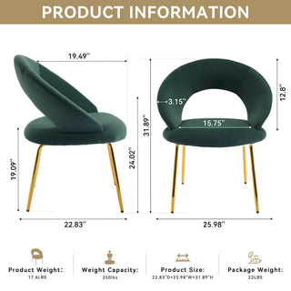 Sunvega Velvet Fabric Dining Chair with Curved Backrest and Golden Metal Legs for Kitchen