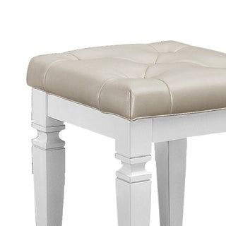 Sunvega Modern Glam Silver Finish Tufted Faux Leather Vanity Stool with Foam Cushion