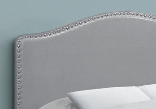 Sunvega Upholstered Grey Leather Look Headboard with Chrome Nailhead Trim for Full Size Bed