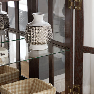 Sunvega Retro LED Curio Display Cabinet with Adjustable Glass Shelves and Magnetic Closure