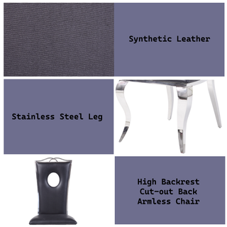 Sunvega Black Synthetic Leather & Chrome Metal High Back Armless Side Chair Set of 2