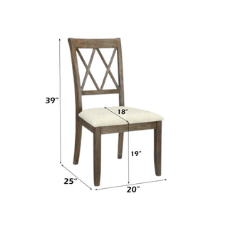Sunvega Beige Fabric and Weathered Gray Finish Side Chair Set of 2