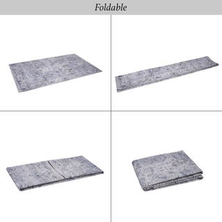 Sunvega Machine Washable Blue and Cream 5x8 Non-Slip Low Pile Area Rug