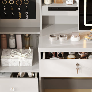 Sunvega 7-Drawer Vanity Desk with LED Mirror Jewelry Storage and PU Stool