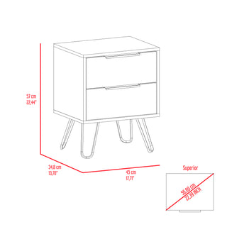 Sunvega Nightstand with Two Drawers and Four Steel Hairpin Legs