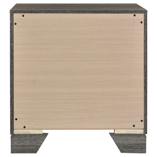Sunvega Brown Oak Transitional Two-Drawer Nightstand with Metal Handles for Bedroom