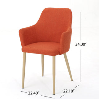 Sunvega Muted Orange and Light Walnut Modern Fabric Upholstered Dining Armchairs
