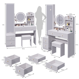 Sunvega Full Body Mirror Cabinet Vanity Table with Adjustable LED Lights and Power Station