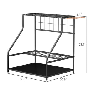 Sunvega 3-Tier Garden Tool Storage Rack with Hooks for Long-Handled Tools and Brooms