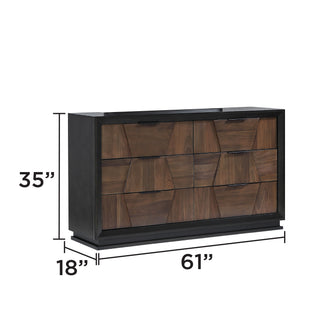 Sunvega Walnut Wood Dresser with 6 Spacious Drawers and Brushed Nickel Hardware