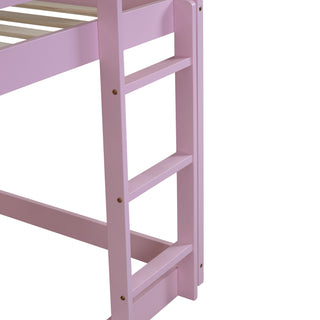 Sunvega Rubber Wood Twin over Twin Bunk Bed with Ladder and Guardrails