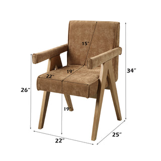 Sunvega Chenille & Oak Side Chair with Padded Seat and Back Cushion Set of 2