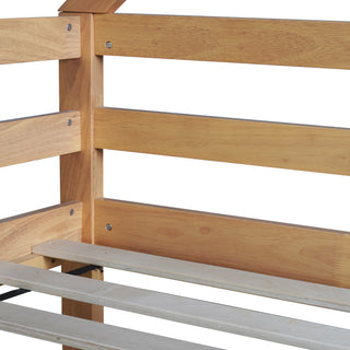 Sunvega Rubber Wood Twin over Twin Bunk Bed with Ladder and Guardrails