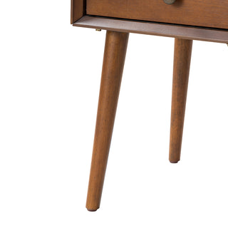 Sunvega Modern Walnut Nightstand with Two Storage Drawers and Gold Accents