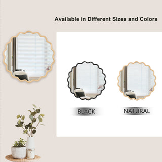 Sunvega Farmhouse Art Deco Wavy Wood Mirror Frame Wall Decor for Bathroom